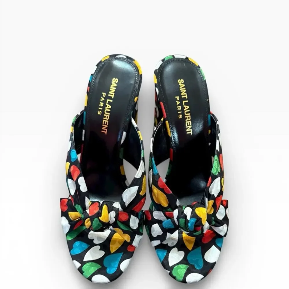 Saint Laurent Bianca 100 Black Heart Knotted Mule Sandals Block Heel 36.5 US 6.5 - Picture 7 of 14